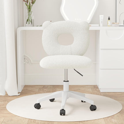 Adjustable Kids Desk Chair – Teddy Fabric, on Wheels, with Back