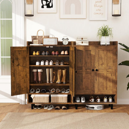 Farmhouse Shoe Cabinet with Adjustable Shelves Entrance Shoe Rack