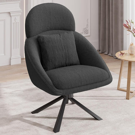 Swivel Accent Chair – Corduroy, Adjustable Headrest, Oversized