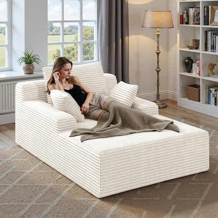 51” Corduroy Chaise Lounge – Deep Seat, Sofa Bed, 2 Pillows