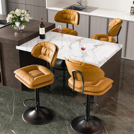 Adjustable Padded Bar Stools Double Layer with Backrest Set of 2