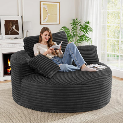 55” 3.5cm Thick Corduroy Foam Sofa – Round, with Pillows