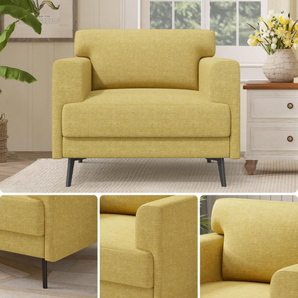Linen Fabric Comfy Upholstered Armchair Single Sofa