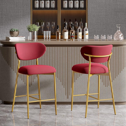 Velvet Bar Stools – 26” Height Gold Metal Legs Set of 2