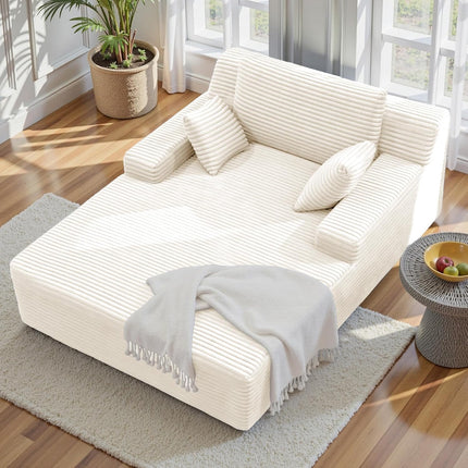51” Corduroy Chaise Lounge – Deep Seat, Sofa Bed, 2 Pillows