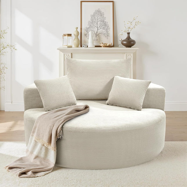 55” Corduroy Foam Sofa – Round, Sleeper, with Pillows