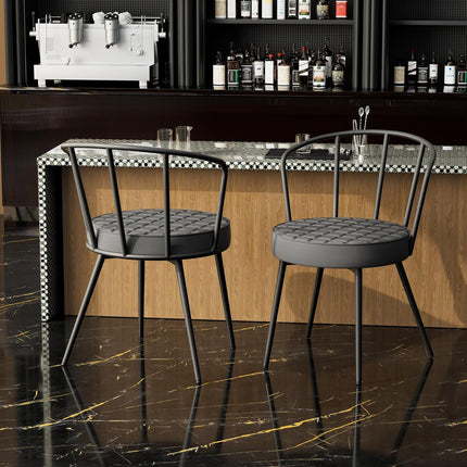 Upholstered Dining Chairs – Leather Seat, Metal Legs Set of 2