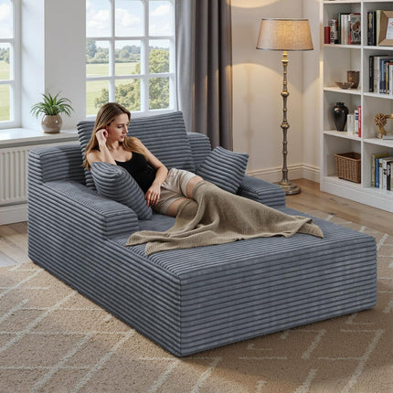 51” Corduroy Chaise Lounge – Deep Seat, Sofa Bed, 2 Pillows