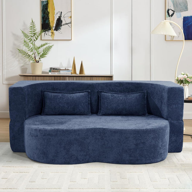 78” Velvet Sofa Bed 2-in-1 Memory Foam No Assembly