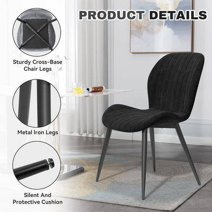 Velvet Dining Chairs – Thick Cushions, Metal Legs Set of 2