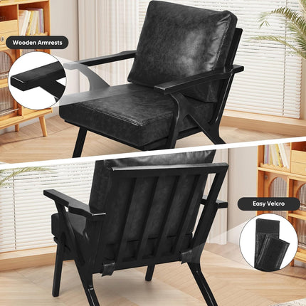 Mid-Century Accent Chair with Ottoman – PU Leather Upholstered