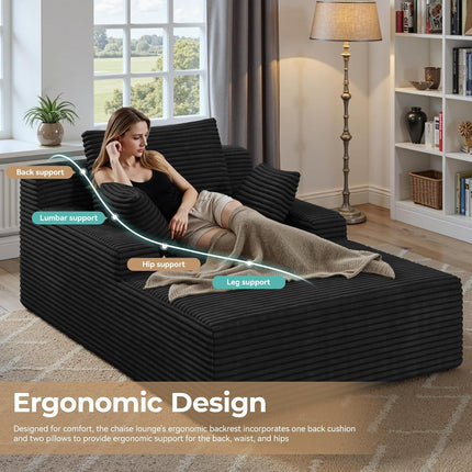 51” Corduroy Chaise Lounge – Deep Seat, Sofa Bed, 2 Pillows