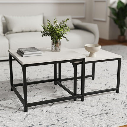 2-Piece Wooden Coffee Table Set – Square, Metal Frame