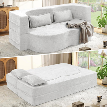 78” Velvet Sofa Bed 2-in-1 Memory Foam No Assembly