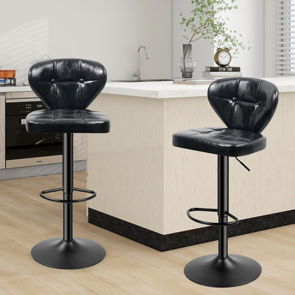 Adjustable Bar Stools – PU Leather, Swivel, with Backrest Set of 2