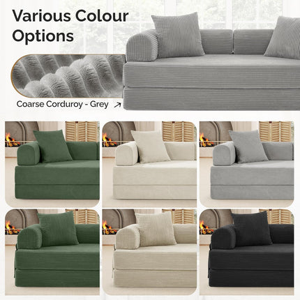 Convertible Corduroy Sofa Bed – Fixed Frame with Pillows