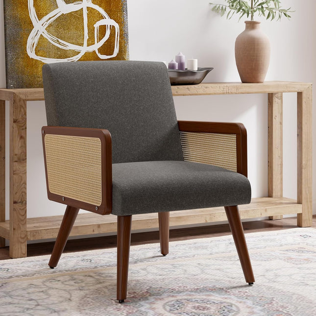 Rattan Accent Chairs – Wood Legs Modern Lounge Design Set of 2