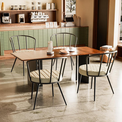 Upholstered Dining Chairs – Leather Seat, Metal Legs Set of 2