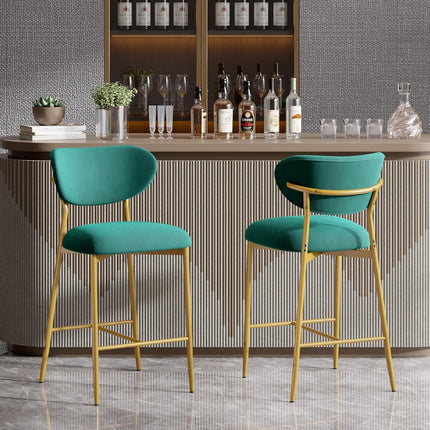 Velvet Bar Stools – 26” Height Gold Metal Legs Set of 2
