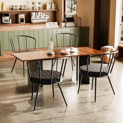Upholstered Dining Chairs – Leather Seat, Metal Legs Set of 2