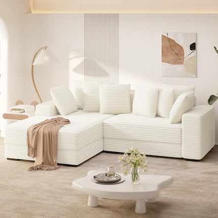 111” L-Shaped Cloud Sofa – Reversible Corduroy 8 Pillows