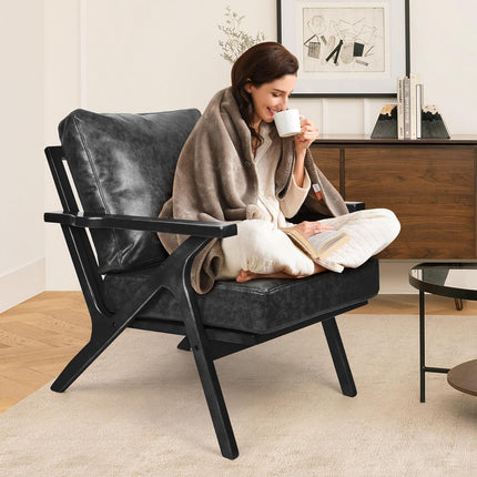 Mid-Century Accent Chair with Ottoman – PU Leather Upholstered