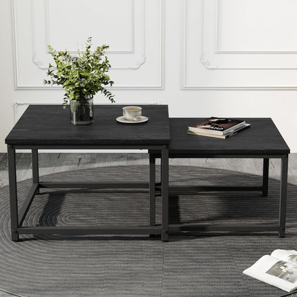 2-Piece Wooden Coffee Table Set – Square, Metal Frame