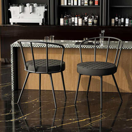 Upholstered Dining Chairs – Leather Seat, Metal Legs Set of 2