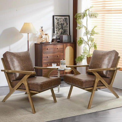 Mid-Century Accent Chair with Ottoman – PU Leather Upholstered
