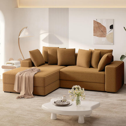 111” L-Shaped Cloud Sofa – Reversible Corduroy 8 Pillows