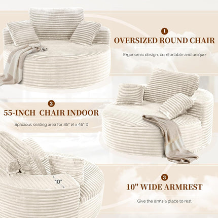 55” 3.5cm Thick Corduroy Foam Sofa – Round, with Pillows