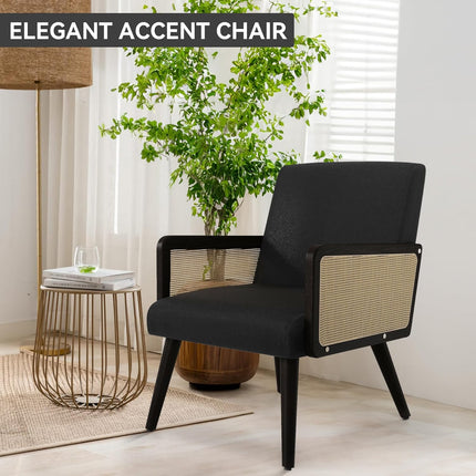 Rattan Accent Chairs – Wood Legs Modern Lounge Design Set of 2
