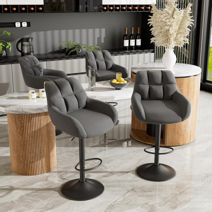 Adjustable PU Leather Bar Stools – 360° Swivel, with Armrest Set of 2