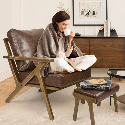 Mid-Century Accent Chair with Ottoman – PU Leather Upholstered