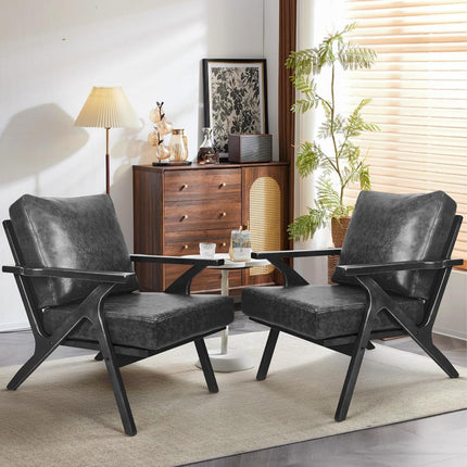 Mid-Century Accent Chair with Ottoman – PU Leather Upholstered