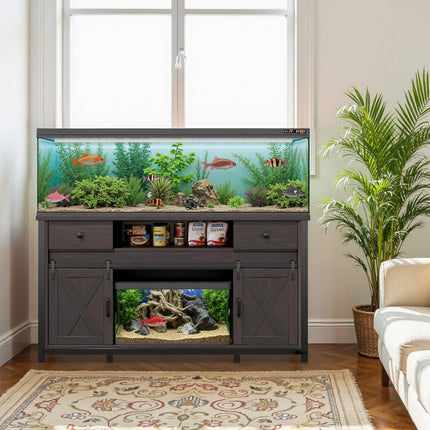 Aquarium Stand  55-120 Gal 1000lb Capacity Power Outlet Barn Door Design