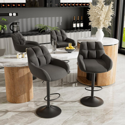 Adjustable PU Leather Bar Stools – 360° Swivel, with Armrest Set of 2