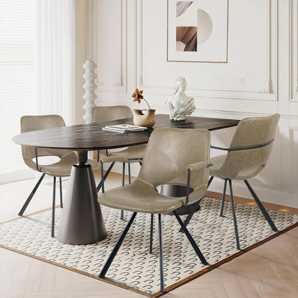 Mid-Century Leather Dining Chairs Metal Legs, Padded Seat Set of 2