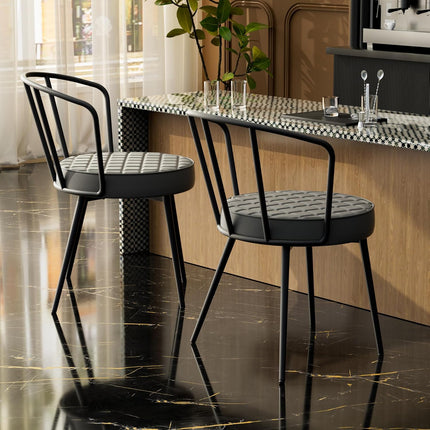 Upholstered Dining Chairs – Leather Seat, Metal Legs Set of 2