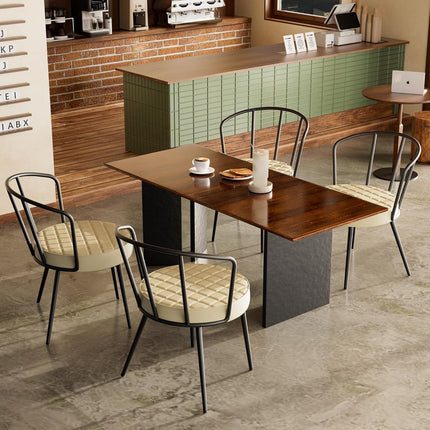 Upholstered Dining Chairs – Leather Seat, Metal Legs Set of 2