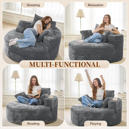 55” 3.5cm Thick Corduroy Foam Sofa – Round, with Pillows