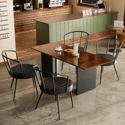 Upholstered Dining Chairs – Leather Seat, Metal Legs Set of 2