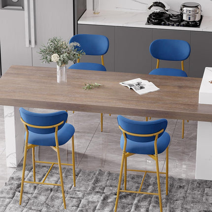Velvet Bar Stools – 26” Height Gold Metal Legs Set of 2
