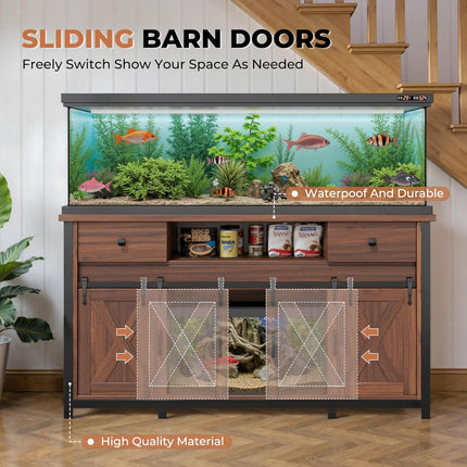 Aquarium Stand  55-120 Gal 1000lb Capacity Power Outlet Barn Door Design
