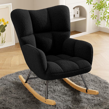 Lambswool Upholstered Rocking Chair High Back 136kg Capacity