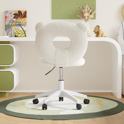 Adjustable Kids Desk Chair – Teddy Fabric, on Wheels, with Back