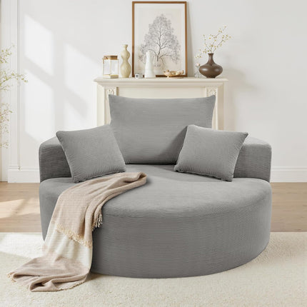 55” Corduroy Foam Sofa – Round, Sleeper, with Pillows