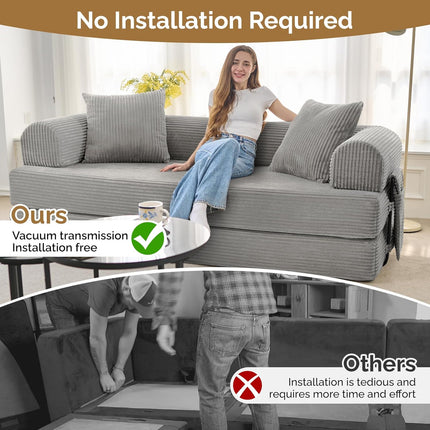 Convertible Corduroy Sofa Bed – Fixed Frame with Pillows