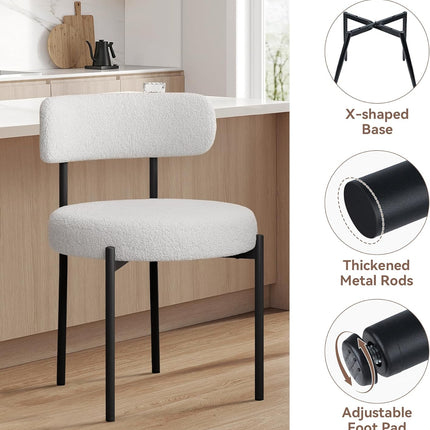 Boucle Dining Chairs – Teddy Fabric Curved Back Metal Legs Set of 4