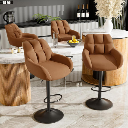 Adjustable PU Leather Bar Stools – 360° Swivel, with Armrest Set of 2
